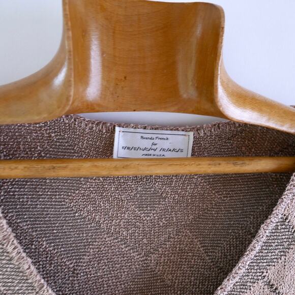 slinky knit blouse | funky y2k vintage chevron knit neutral collared L - Picture 12 of 16